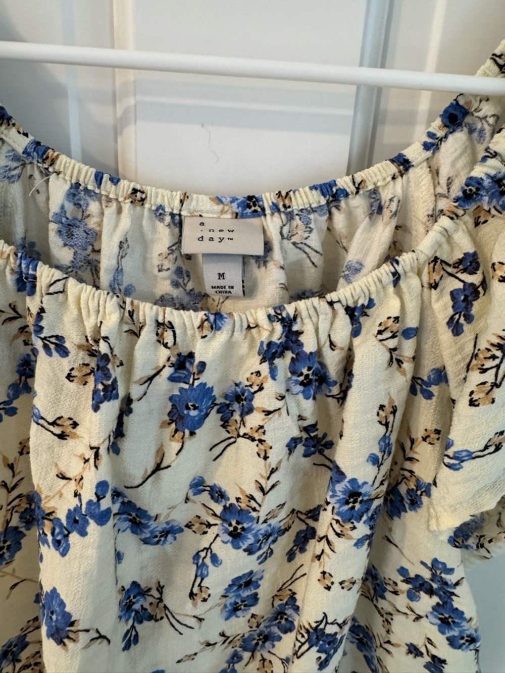 a new day Cream Floral Off-the-Shoulder Blouse with Blue Flowers